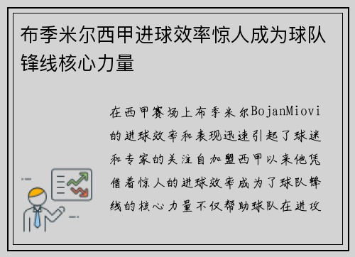 布季米尔西甲进球效率惊人成为球队锋线核心力量